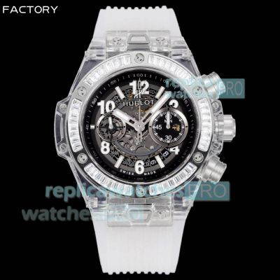 HBF Swiss Clone Hublot Sapphire Big Bang Unico Chronograph Baguette Watch 